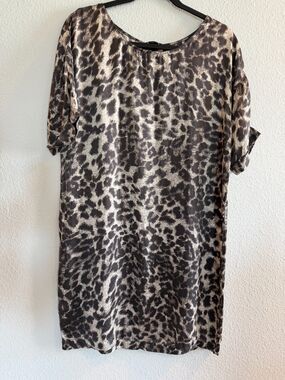 Club Monaco Silk Dress Size 8 Brown Animal Print Shift Short Sleeve Sheath